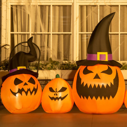 Inflatable Halloween pumpkin with witch hat and LED lights