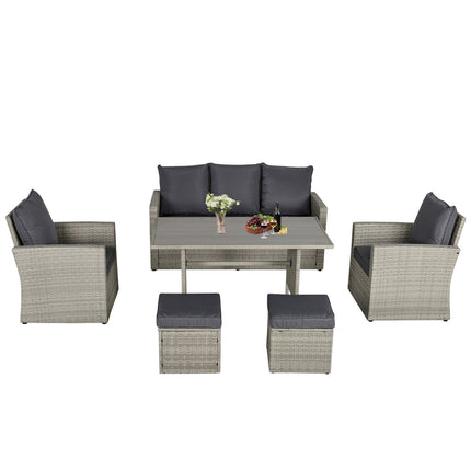 Garden sofa with lounge & stool, PE rattan grey