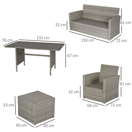 Garden sofa with lounge & stool, PE rattan grey