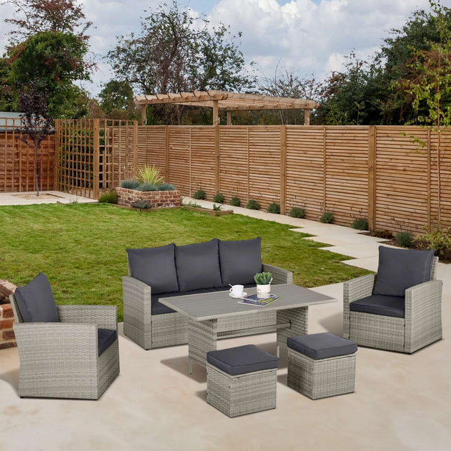 Garden sofa with lounge & stool, PE rattan grey