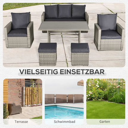 Garden sofa with lounge & stool, PE rattan grey