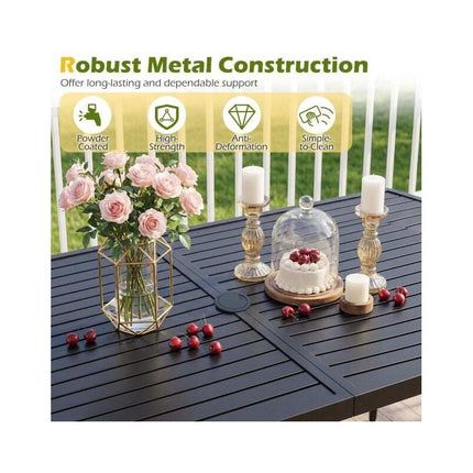Garden Dining Table 160 x 90 cm for 6 People, Black, Parasol Hole