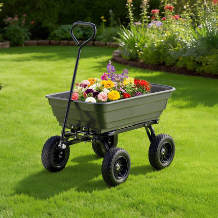 Garden Dump Cart 272 kg Poly, Quick-Dump, Swivel Wheels