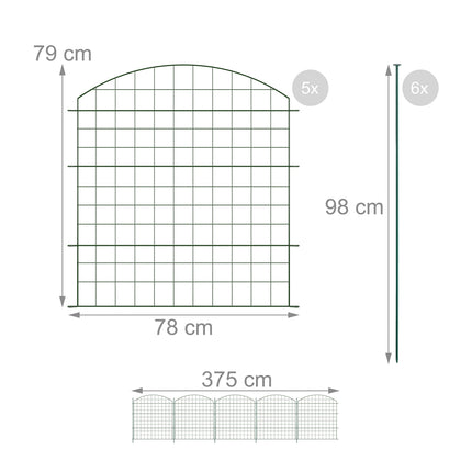 Garden Fence, 5 Arched Panels, Metal Border