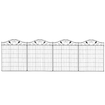 Decorative black metal garden fence set, 4 panels, 365x112 cm