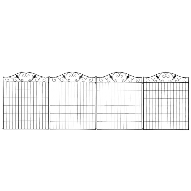 Decorative black metal garden fence set, 4 panels, 365x112 cm