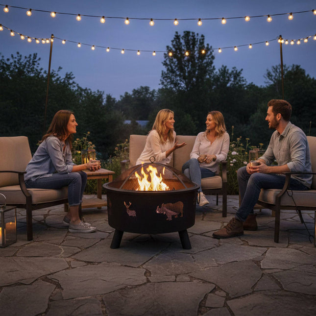 Garden Fire Bowl with Spark Guard, Animal Motif