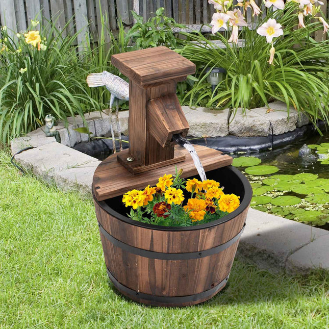 Garden fountain made of wooden barrels with metal accents, 27x37 cm
