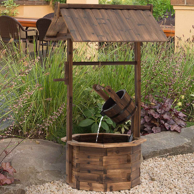 Decorative garden fountain in solid wood - adjustable waterfall