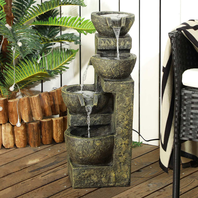 Resin Garden Fountain - Adjustable 4-Step Waterfall Function