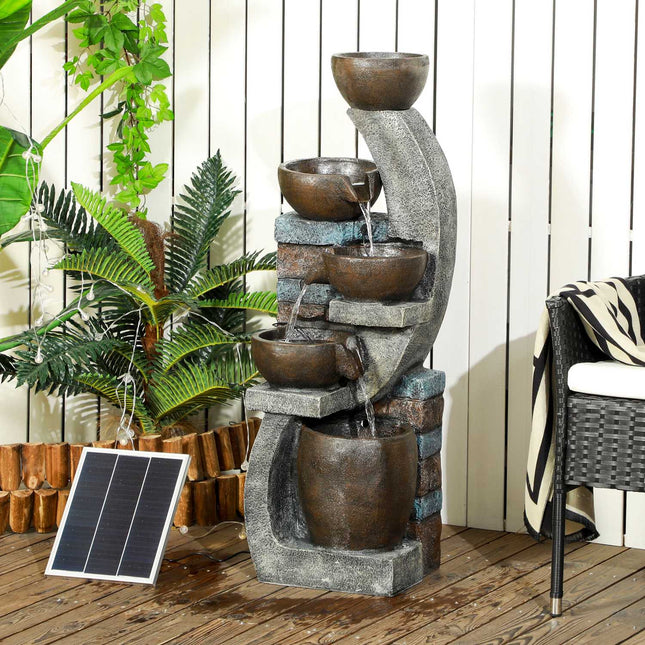 Solar Garden Fountain with LED Lights - 5 Tier Resin Design