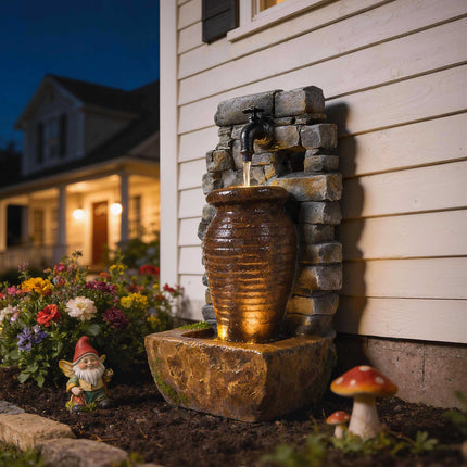 Garden Fountain with LED Lights, Adjustable Water Flow