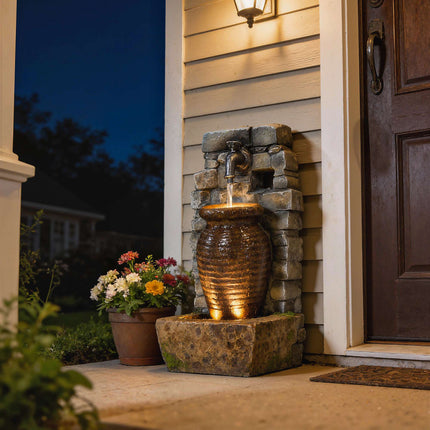Garden Fountain with LED Lights, Adjustable Water Flow