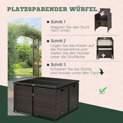 Garden set in poly rattan, 21 parts, brown cushions