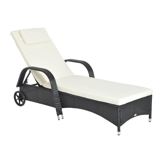 Black sun lounger in poly rattan with adjustable backrest