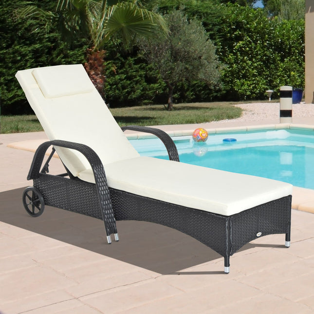 Black sun lounger in poly rattan with adjustable backrest
