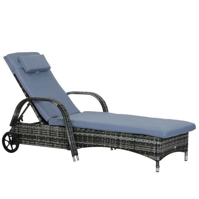 Mobile gray garden chair with cushion, poly rattan & metal
