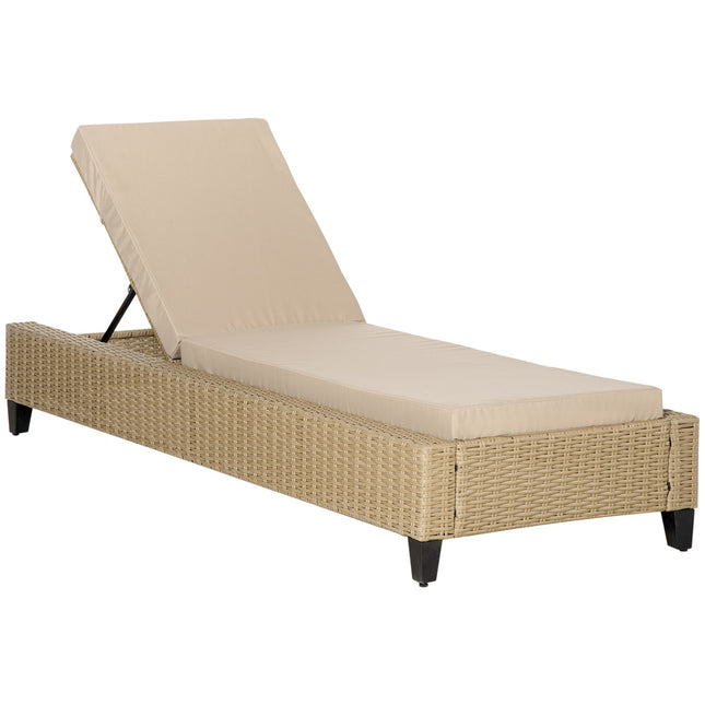 Adjustable sun lounger in poly rattan with cushions - Khaki