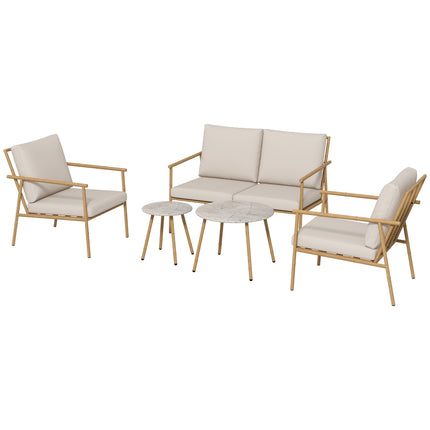 Outdoor furniture set - 2 chairs, sofa and table, cream cushions
