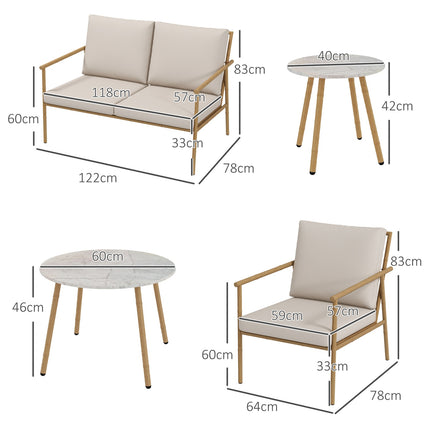 Outdoor furniture set - 2 chairs, sofa and table, cream cushions