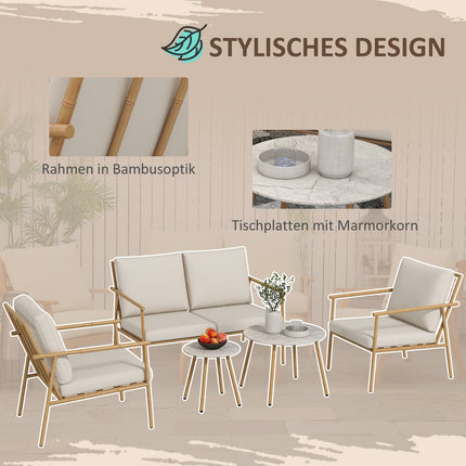 Outdoor furniture set - 2 chairs, sofa and table, cream cushions