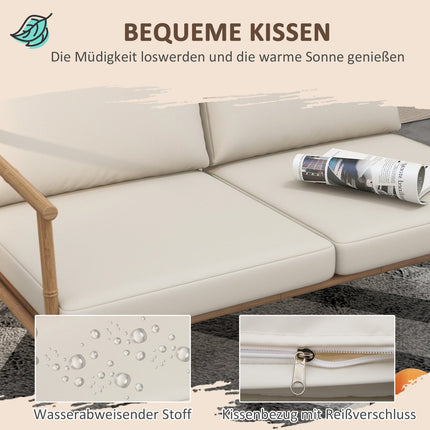 Outdoor furniture set - 2 chairs, sofa and table, cream cushions