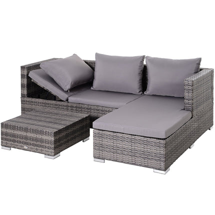 3-piece gray rattan sofa set with side table and storage