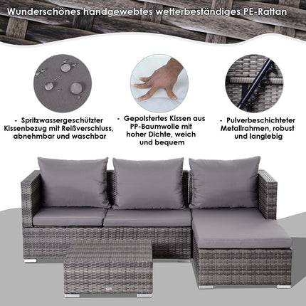 3-piece gray rattan sofa set with side table and storage
