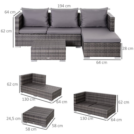 3-piece gray rattan sofa set with side table and storage