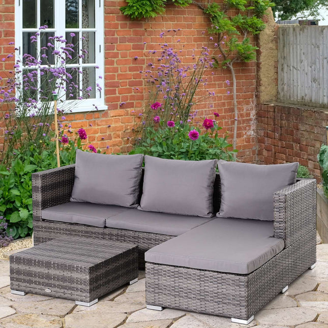 3-piece gray rattan sofa set with side table and storage