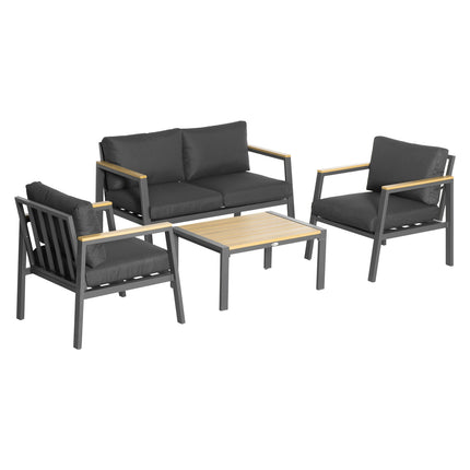 Aluminum garden furniture for 4 with gray coffee table
