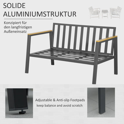 Aluminum garden furniture for 4 with gray coffee table