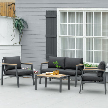 Aluminum garden furniture for 4 with gray coffee table