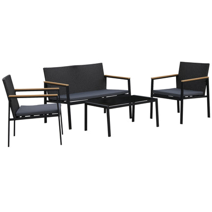 4-piece black rattan patio set with cushions
