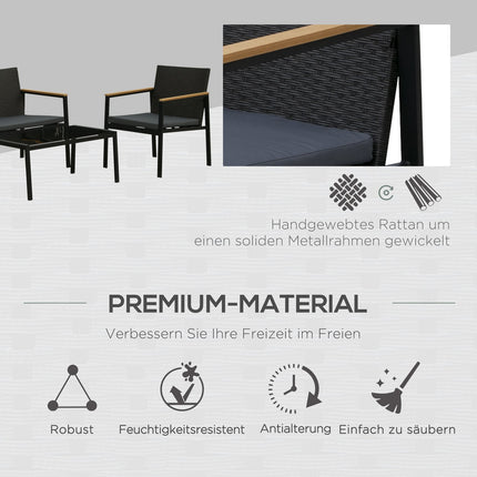 4-piece black rattan patio set with cushions