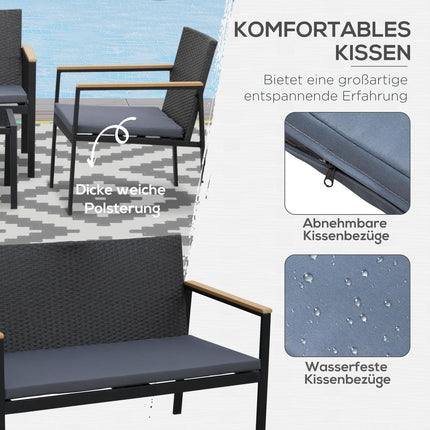 4-piece black rattan patio set with cushions