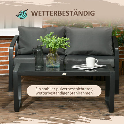 4-seater gray & black garden furniture set with sofa, armchairs, glass table - weatherproof