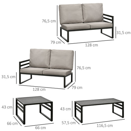 Outdoor furniture set, 4-seater sofas, weatherproof, light grey