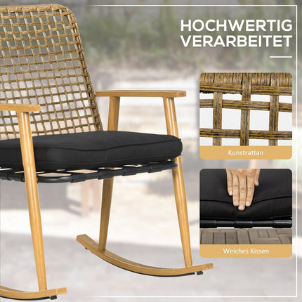 Garden furniture set, 2 rocking chairs & table, poly rattan