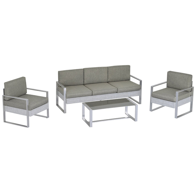 Garden sofa set in 5 parts in aluminum with tempered glass table