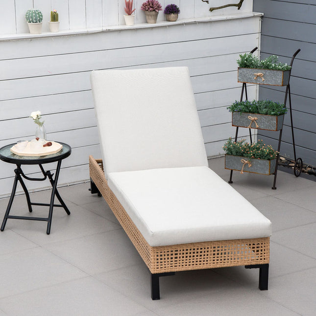 Rattan garden sun lounger with cushions, adjustable levels