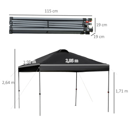 Pop-Up Garden Gazebo, 3x3m, UV protection, Black