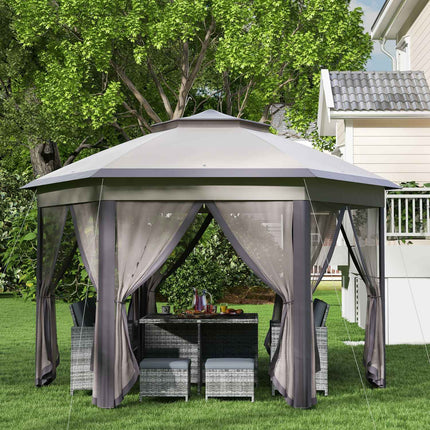 Hexagonal Garden Gazebo 4x4m with 6 side panels, pop-up tent