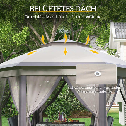 Hexagonal Garden Gazebo 4x4m with 6 side panels, pop-up tent