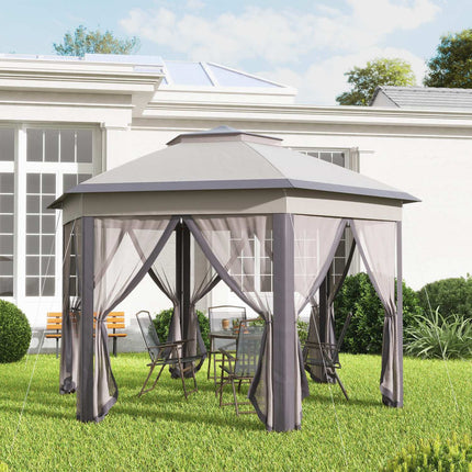 Hexagonal Garden Gazebo 4x4m with 6 side panels, pop-up tent