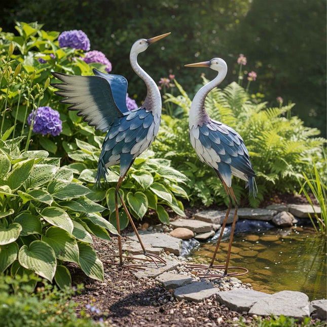 Garden Heron Décor Figures, Set of 2 Iron Statues