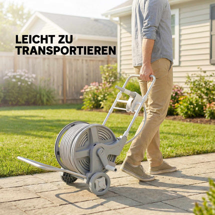 Garden Hose Reel Trolley, 45m Hose, Dual-Function Nozzle