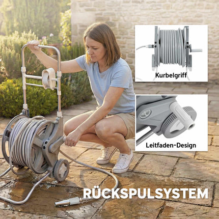 Garden Hose Reel Trolley, 45m Hose, Dual-Function Nozzle