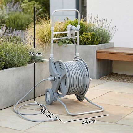 Garden Hose Reel Trolley, 45m Hose, Dual-Function Nozzle