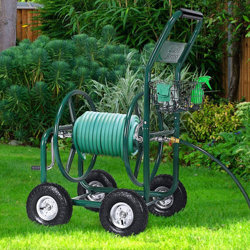 Garden Hose Trolley Hose Reel Hose Reel with Basket Green Metal 96 x 62 x 113 cm